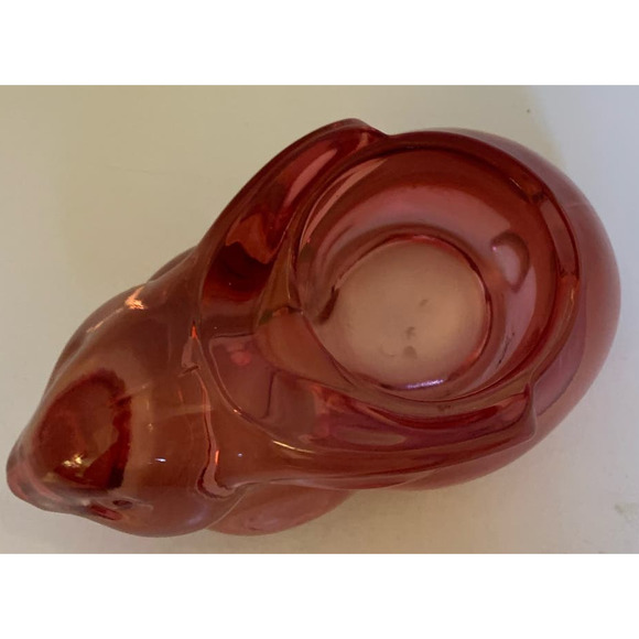 Indiana Glass Cranberry Pink Bunny Rabbit Candle Holder - Picture 3 of 5